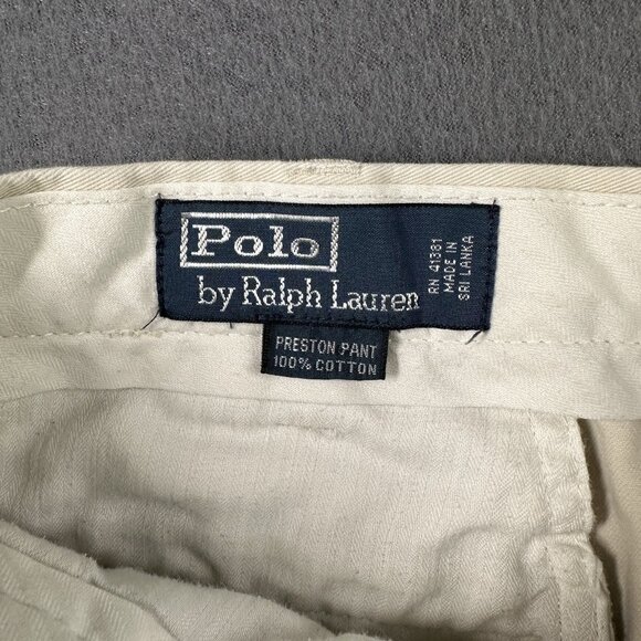 Polo Ralph Lauren Preston Pants Mens 35x30 Khaki Chino Flat Front Classic Fit - Picture 8 of 12